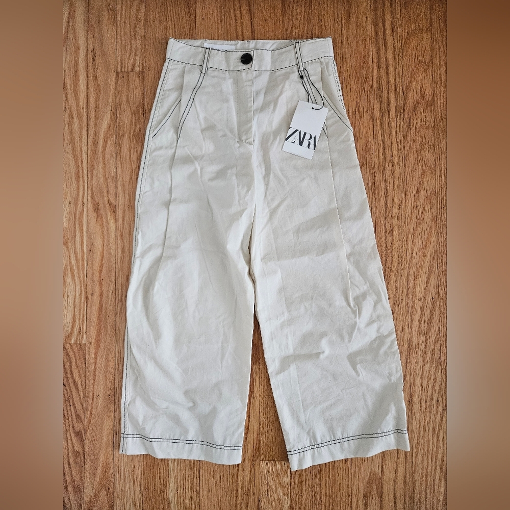 NWT Zara Kids Cream Wide Leg Pants Size 7